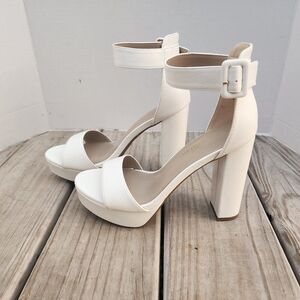 Dream Pairs White Platform Open Toe Buckle Chunky Women Size8 Shoe with 4" Heels